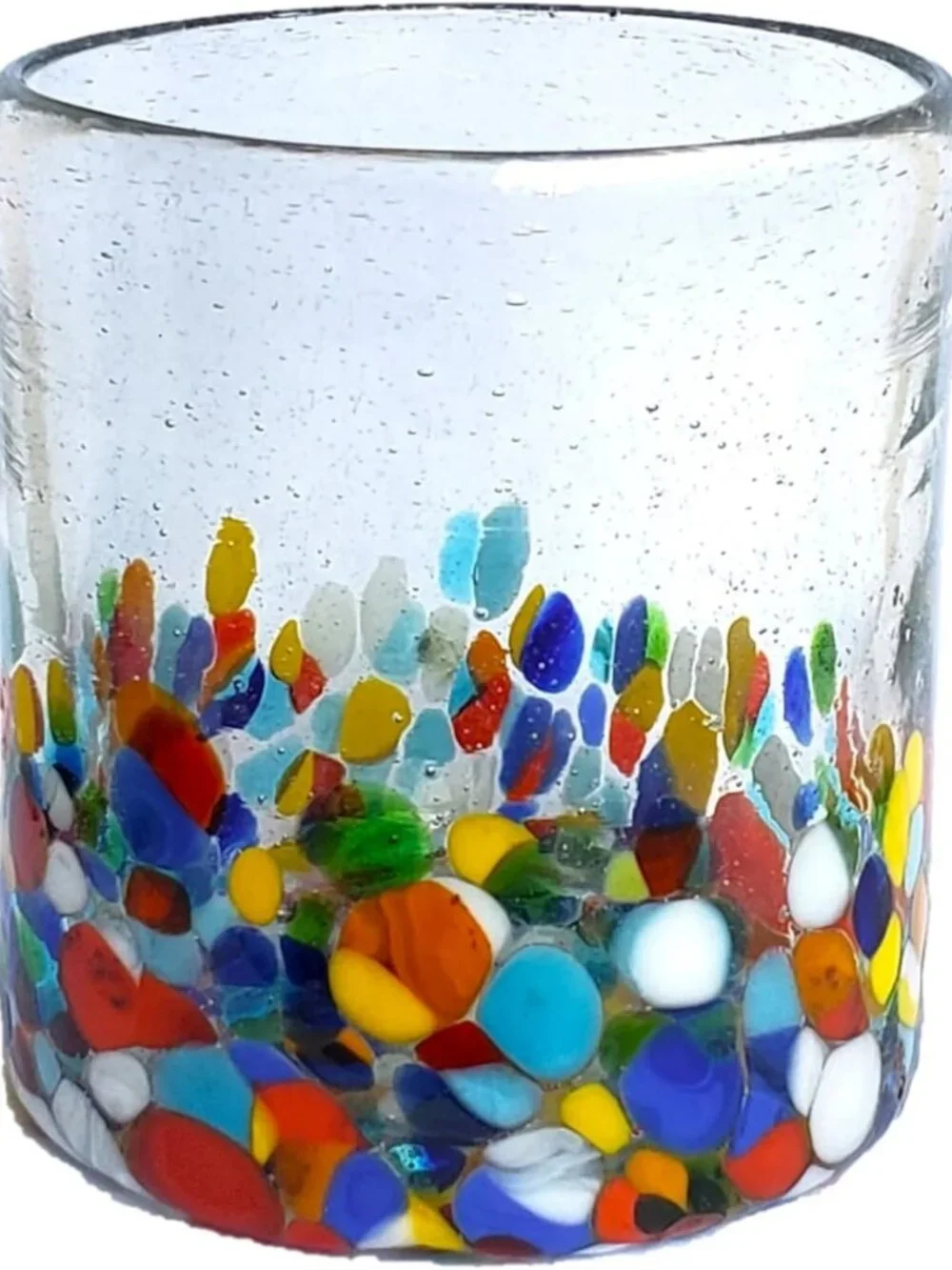 Set of 6 Clear Confetti Short Tumblers - Eco-Friendly, Lead-Free, 9 oz Glassware